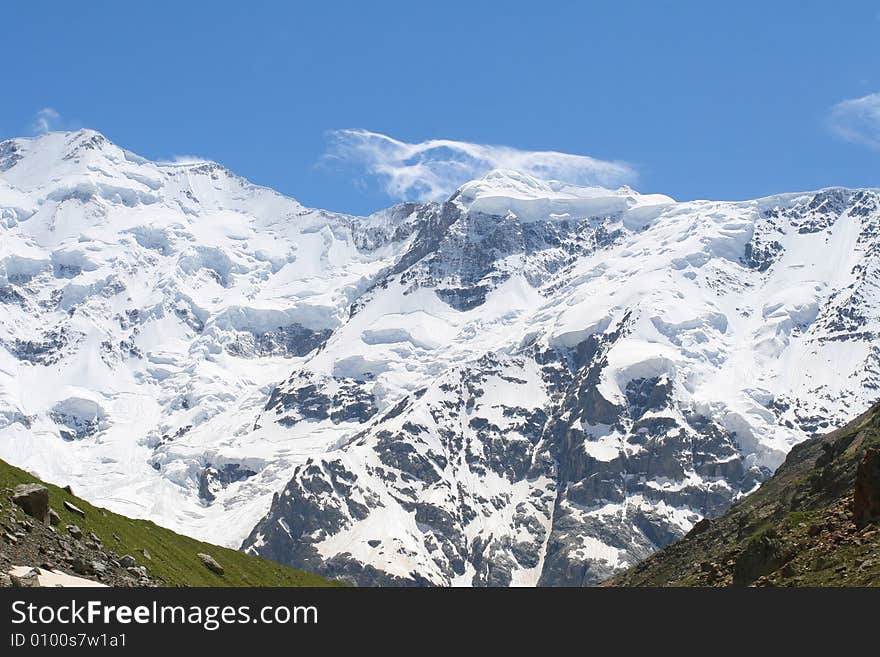 Caucasus mountain, snow top, bezengi