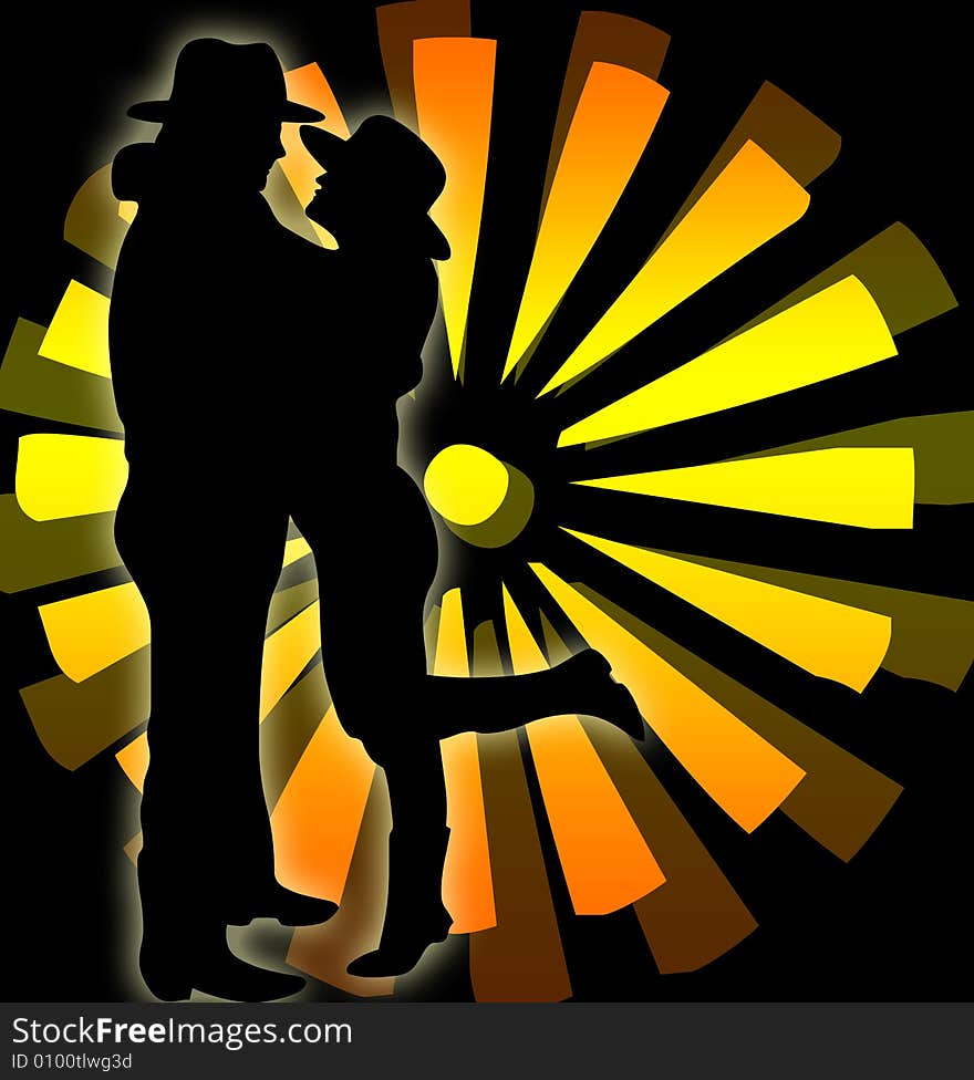 Silhouette of a woman and a man with hat. Silhouette of a woman and a man with hat