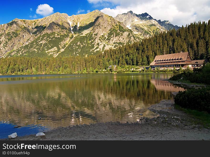 Mountains and a glacial lake