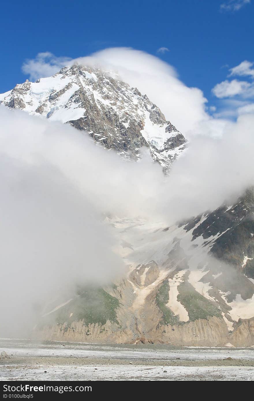 Caucasus mountain, snow top, bezengi