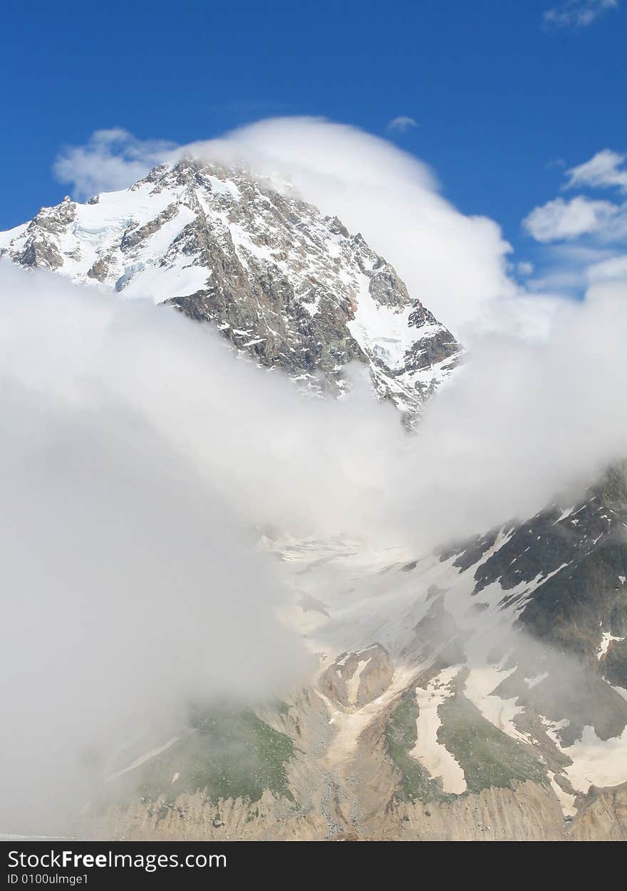 Caucasus mountain, snow top, bezengi