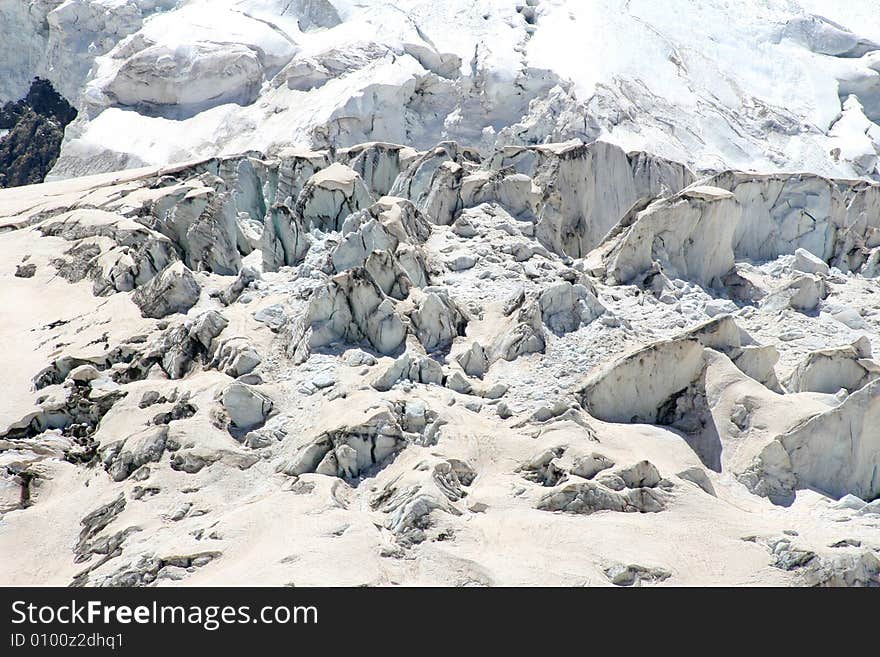 Icefall in mountains,  Caucasus mountain, snow top, bezengi