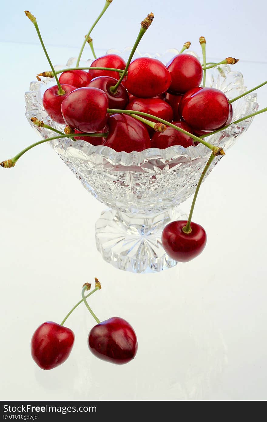 Ripe cherries in a bowl on white background. Ripe cherries in a bowl on white background