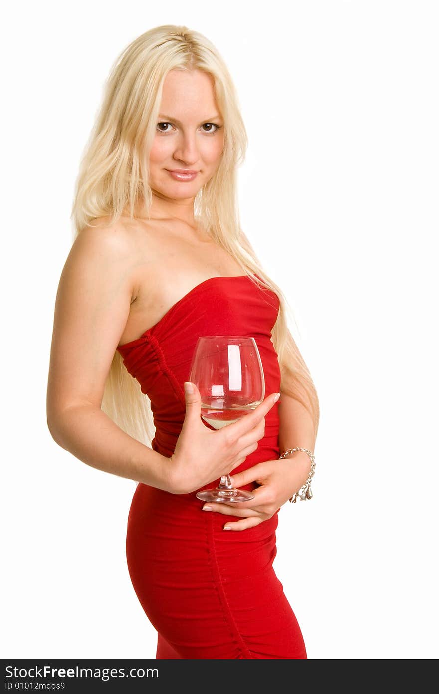 Playful Blonde Holding A Glass Of Wine