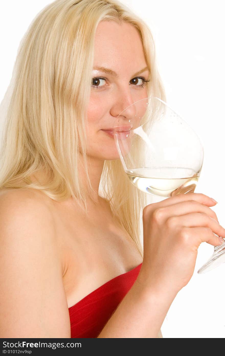 Blonde Girl Sipping White Wine