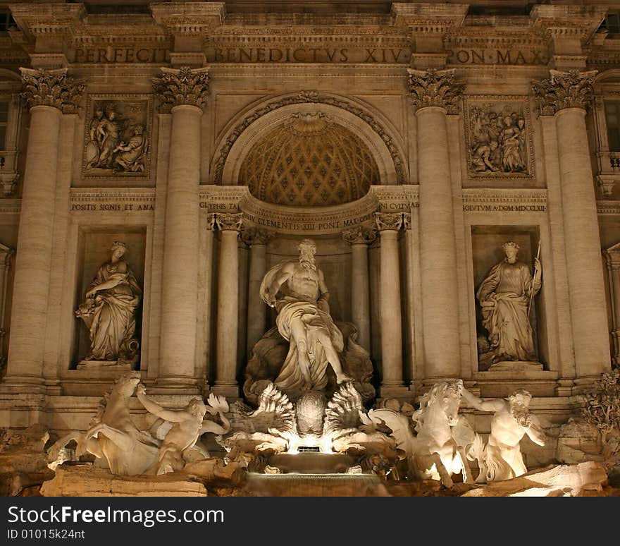 The Trevi Fountain is the largest and most ambitious of the Baroque fountains of Rome. It is one of the famous sights of Rome.