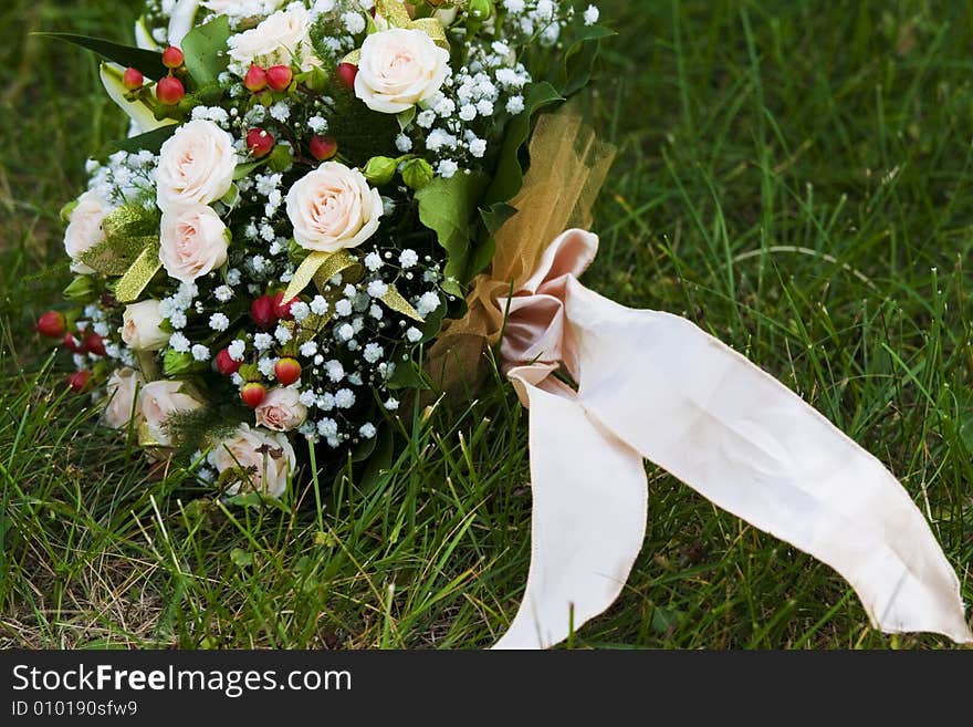 Bouquet of the bride from beige roses. Bouquet of the bride from beige roses