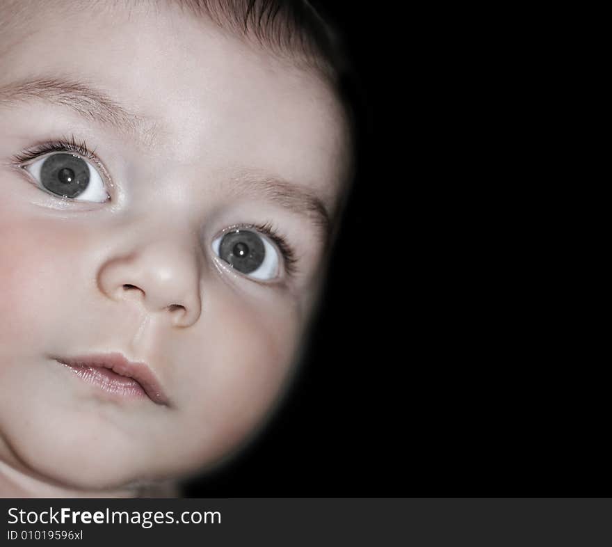 Close up shot of a baby boys face