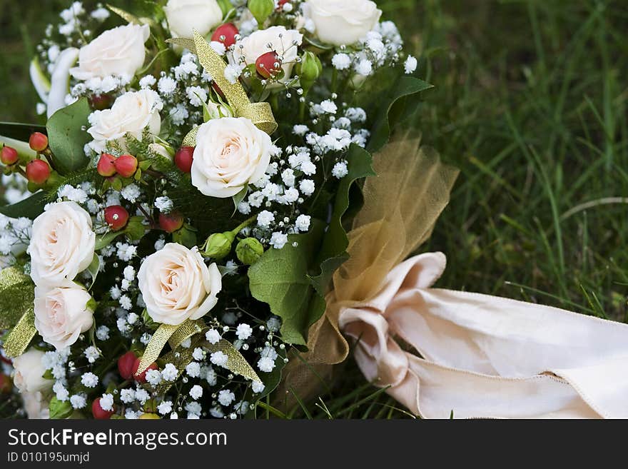 Bouquet of the bride from beige roses. Bouquet of the bride from beige roses