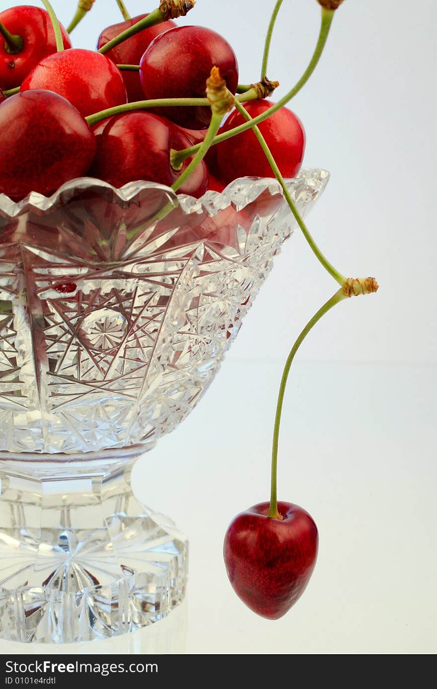 Ripe cherries in a bowl on white background. Ripe cherries in a bowl on white background