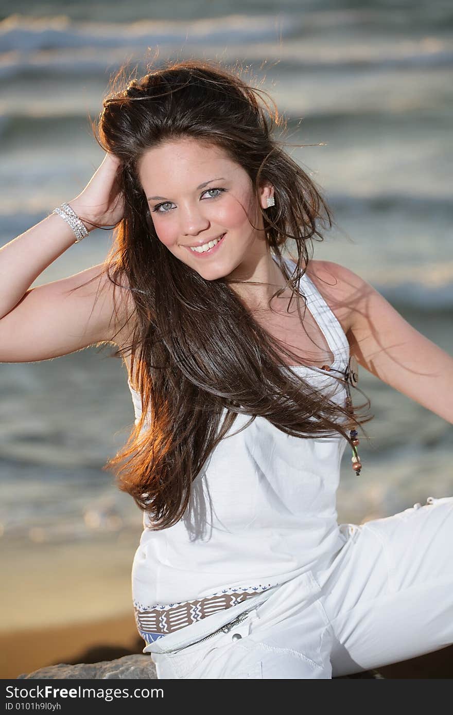 Gorgeous girl on the beach at sunset. Gorgeous girl on the beach at sunset