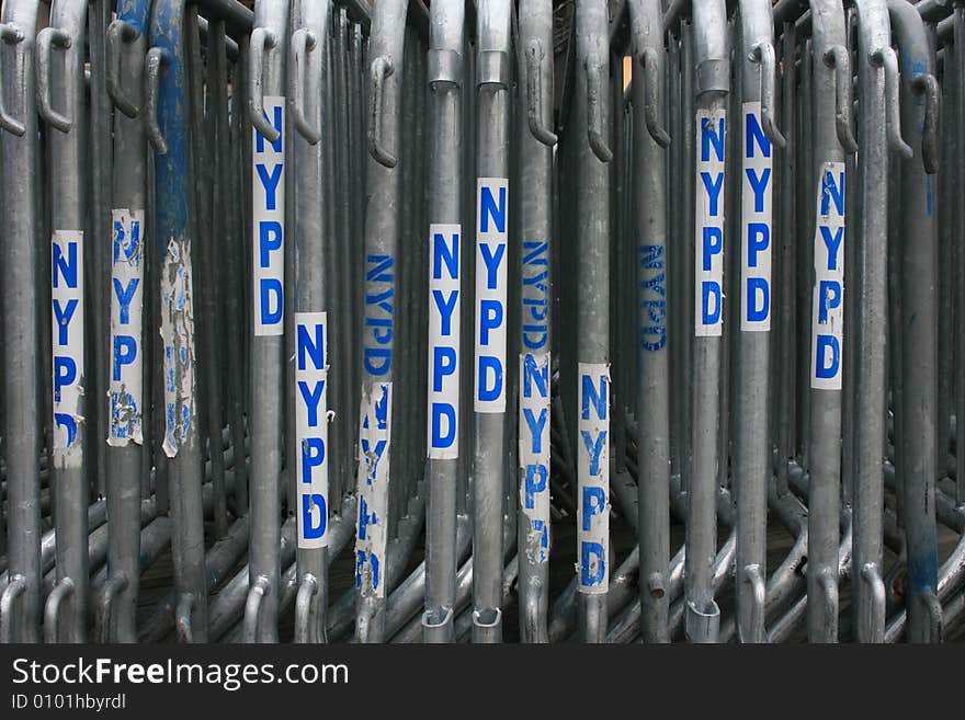 New York Police Department (NYPD) barricades set up in Manhattan.