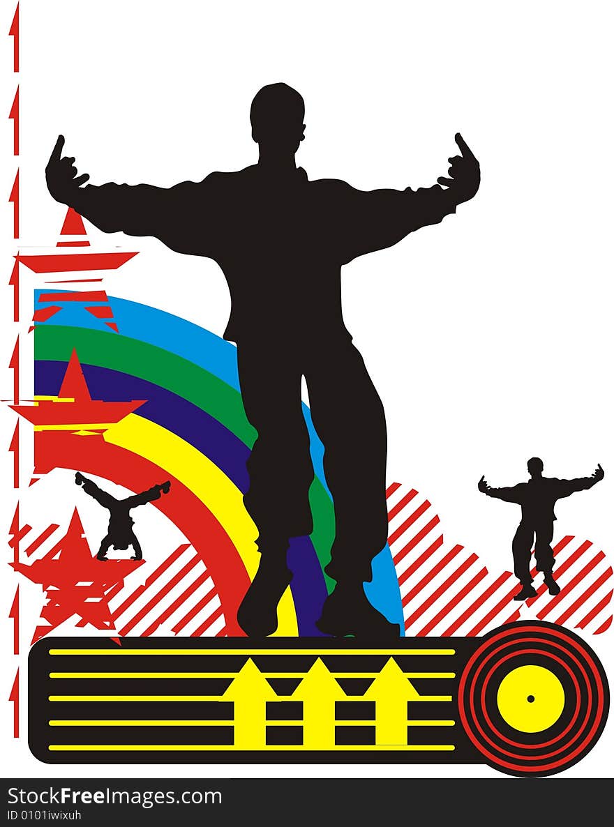 Youth figures on background of the rainbow. Youth figures on background of the rainbow