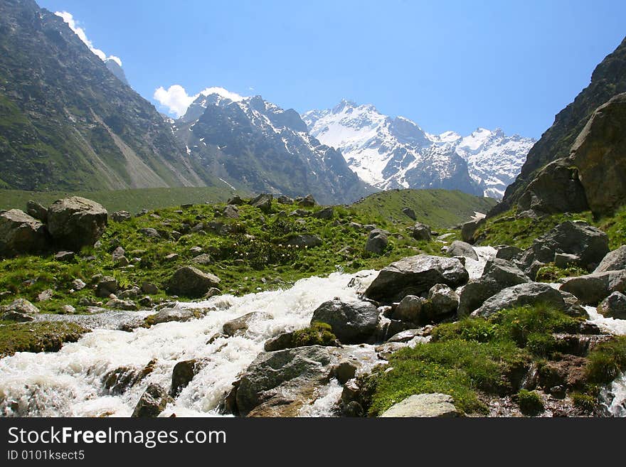 Glacier in mountain, Caucasus mountain, bezengi