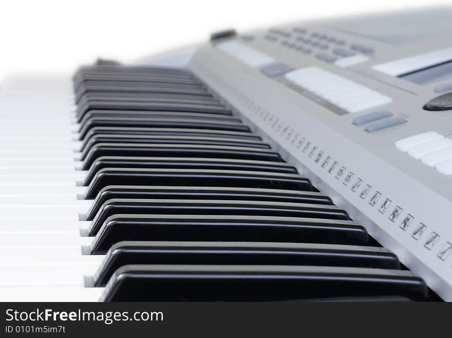 Close-up of piano key isolated. Black and white