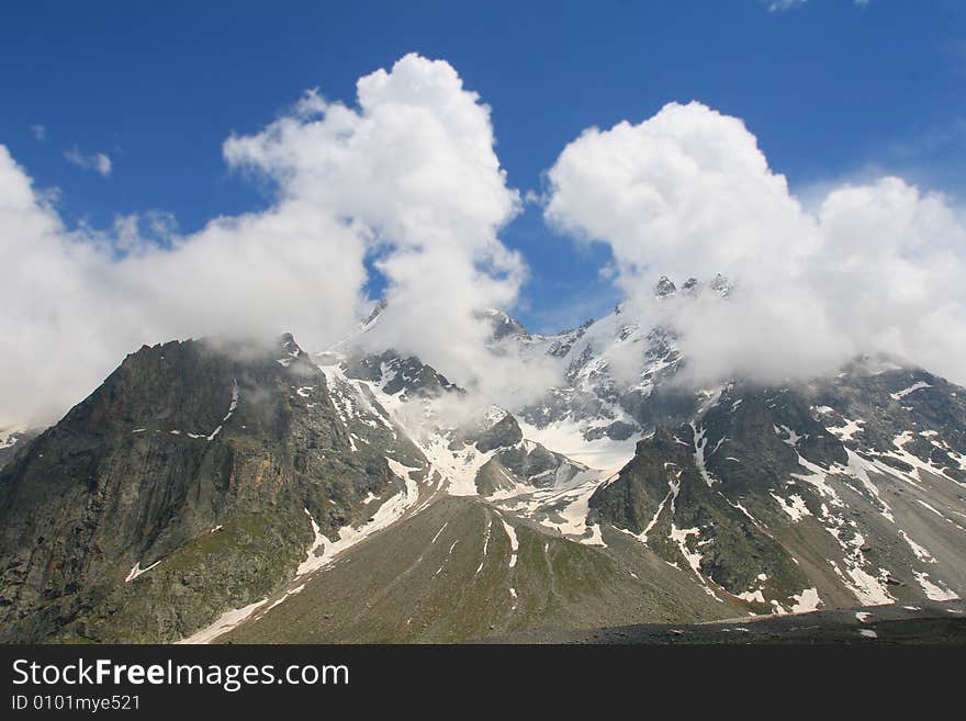 Caucasus mountain, snow top, bezengi