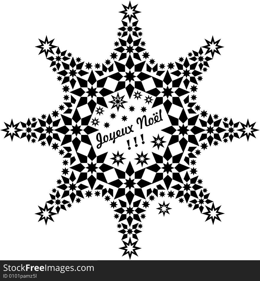 Black stars and ornaments forming the shape of a bigger star with the French words for Merry Christmas in the center. Black stars and ornaments forming the shape of a bigger star with the French words for Merry Christmas in the center.