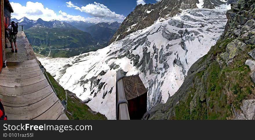 A beautiful view of mont blanc mountains and glaciers from boccalatte refuge