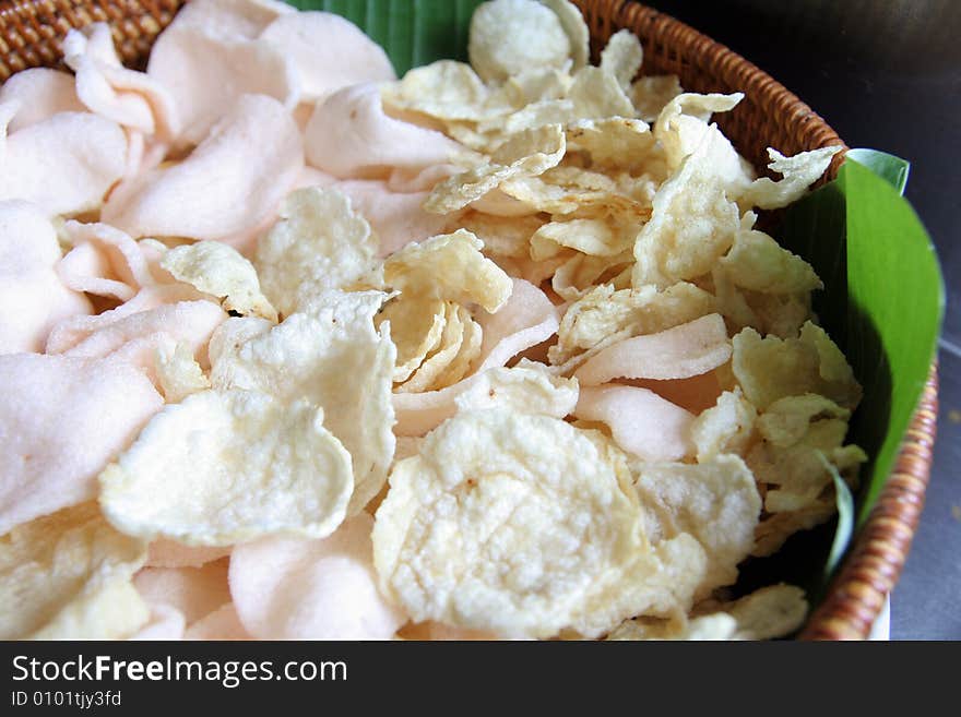 Prawn cracker and bitter nut crackers  for condiment. Prawn cracker and bitter nut crackers  for condiment