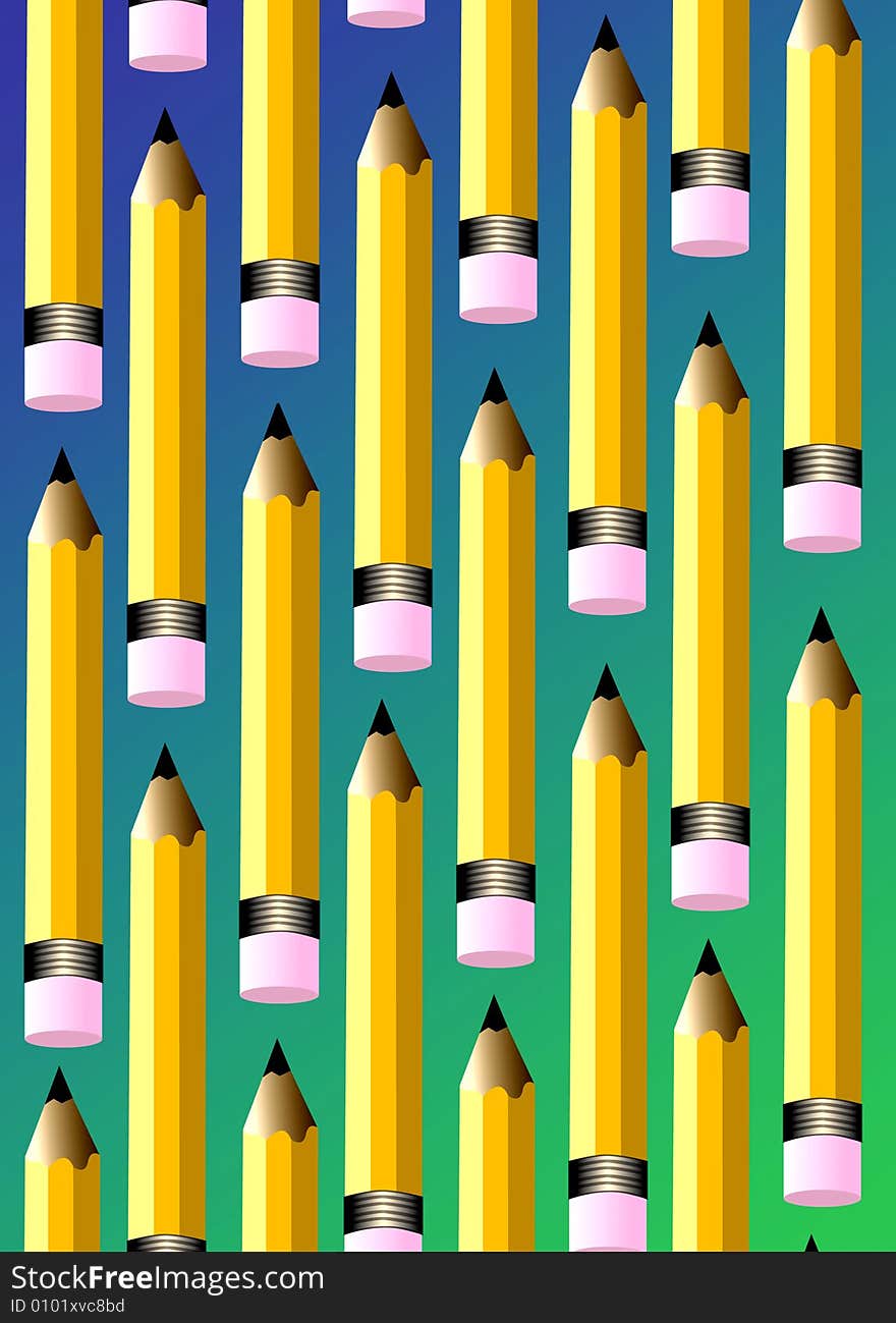 Yellow pencils arranged in a alternating pattern with a blue green background. Yellow pencils arranged in a alternating pattern with a blue green background.