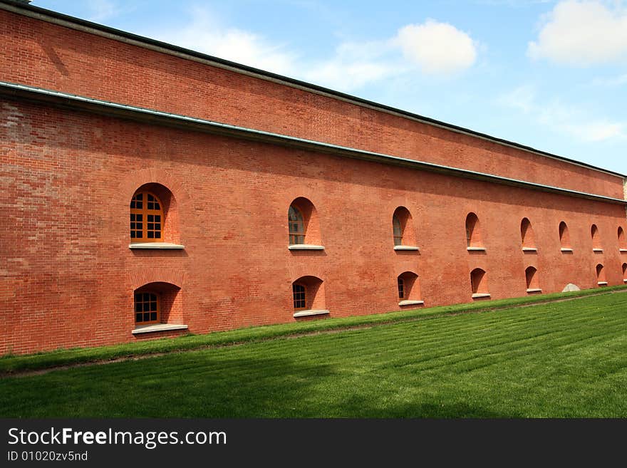 Brick wall of prison in Saint Petersburg Russia