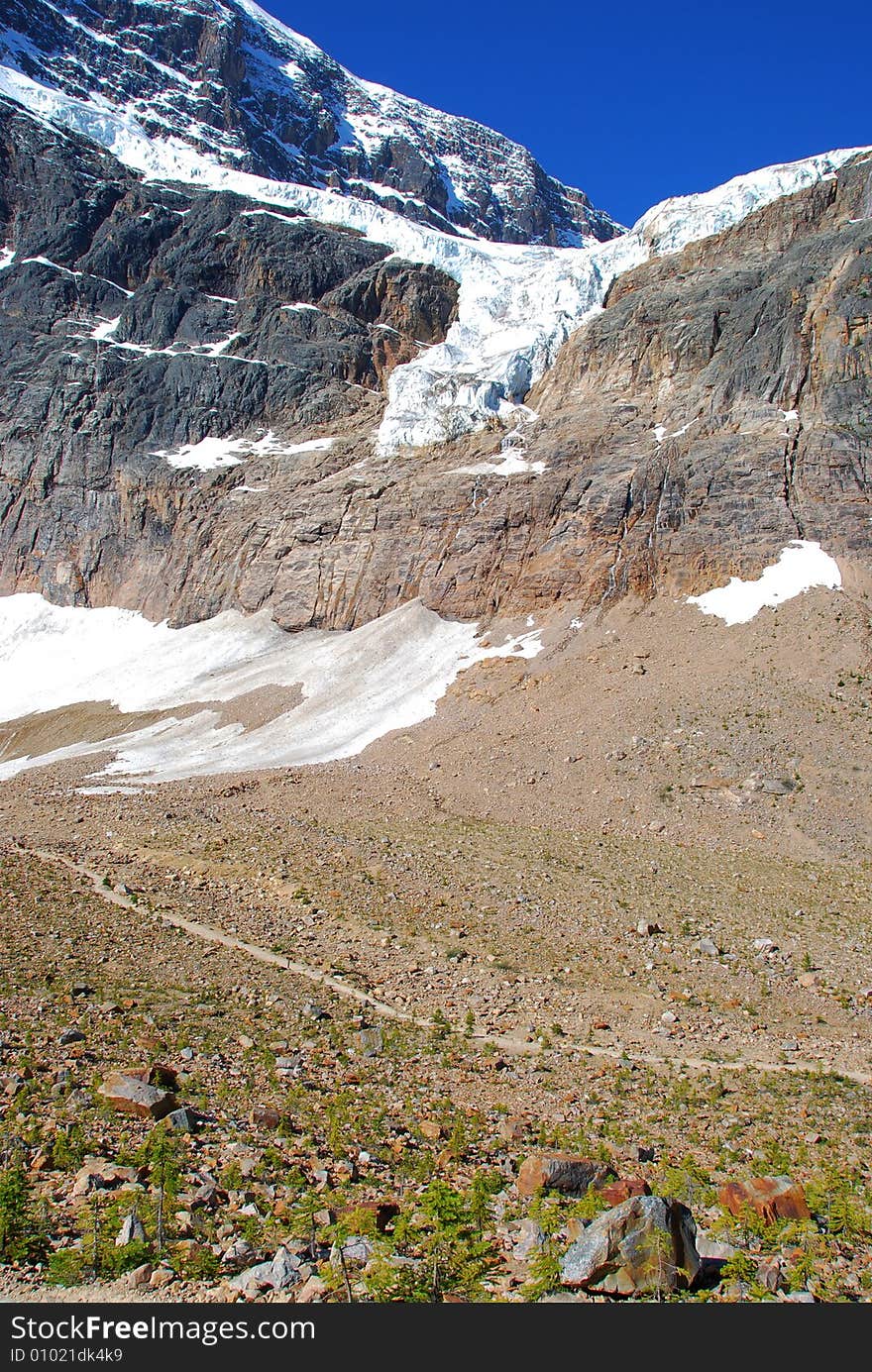 Glacier Angel and a hiking trail under it