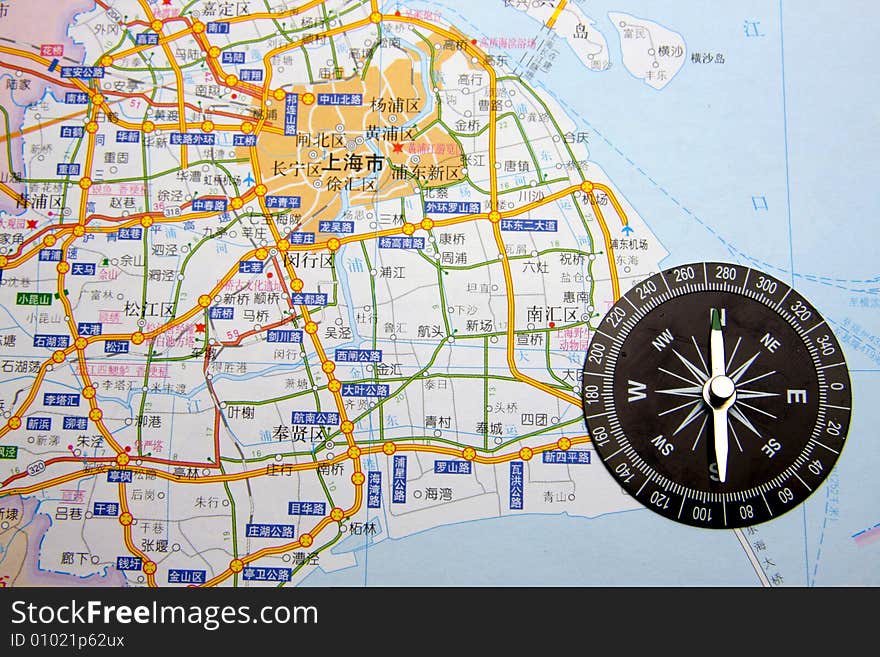 Shanghai On The Map And Compass