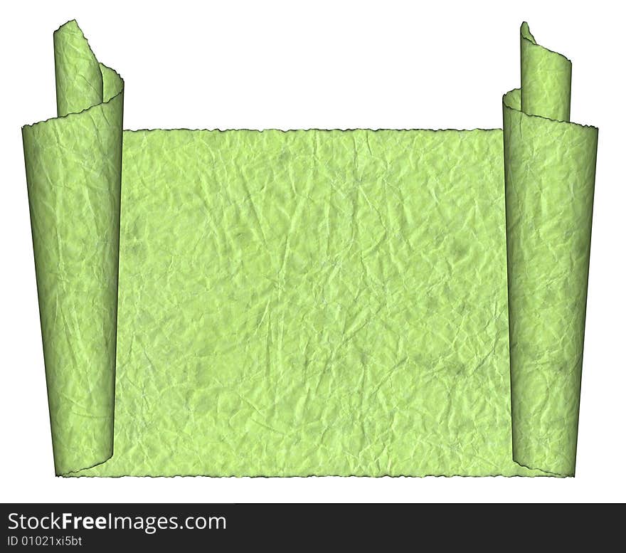 Vintage green grunge rolled parchment illustration with ragged borders