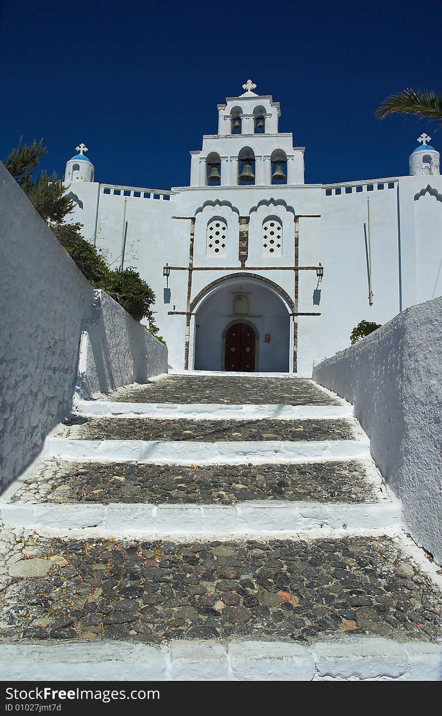 Steps leading to a place of worship in the sunny island of Santorini. Steps leading to a place of worship in the sunny island of Santorini