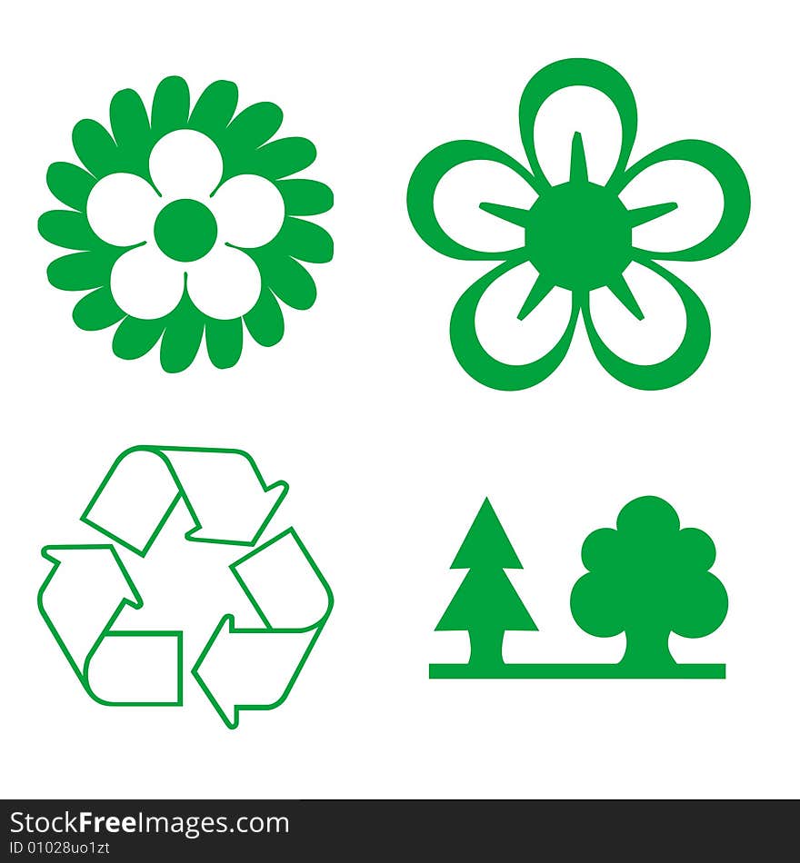 Set of green environmental icons,  illustration