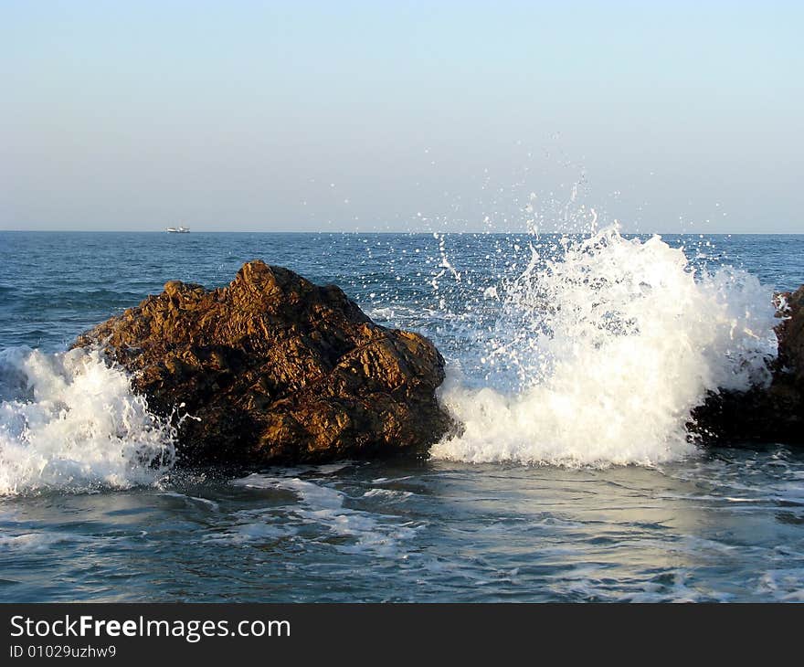 Splashing wave at the seaside