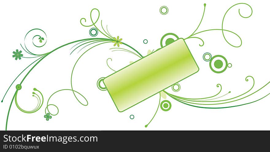 Decorative green banner on a floral background. Decorative green banner on a floral background