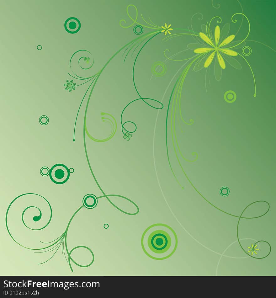 Decorative floral background with curles, circles and some flowers. Decorative floral background with curles, circles and some flowers