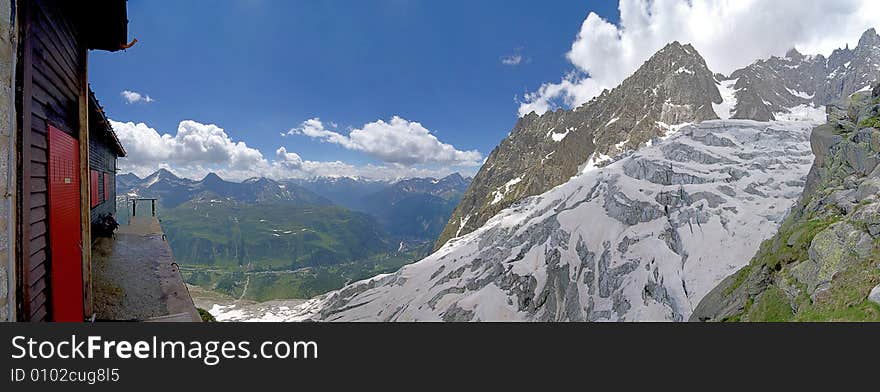 A beautiful view of mont blanc mountains and glaciers from boccalatte refuge