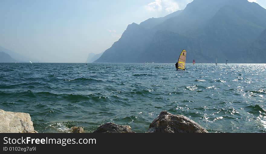 Surf on Torbole Garda lake, Italy. Surf on Torbole Garda lake, Italy