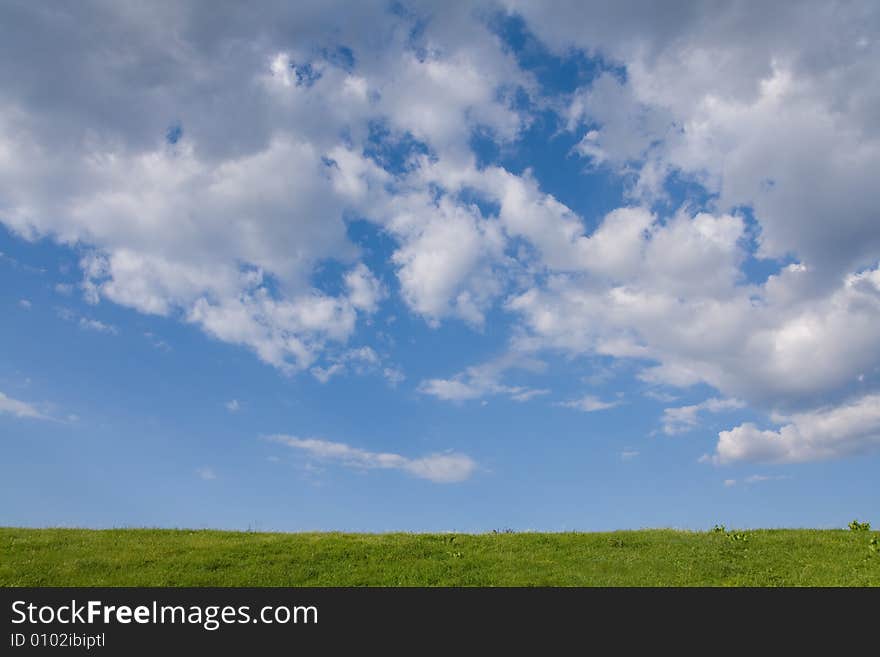 Green field and  blue sky -  background. Green field and  blue sky -  background