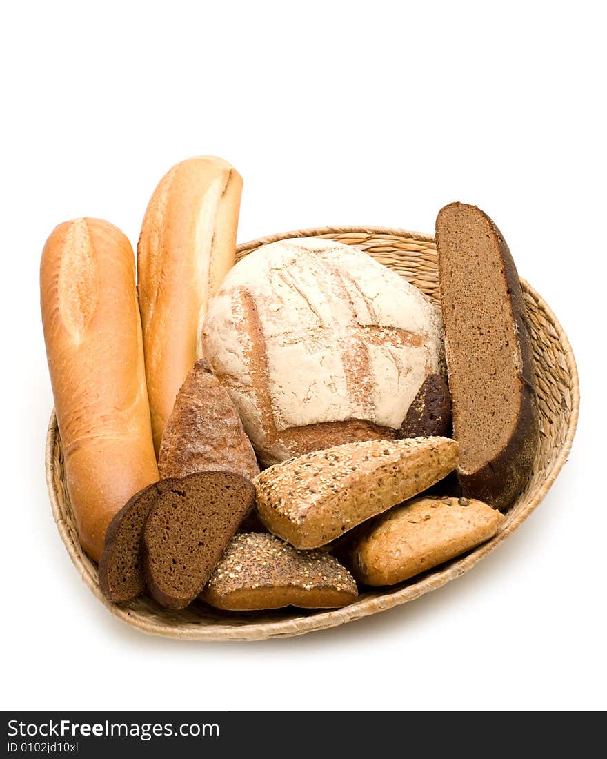 Bread assortment on white background