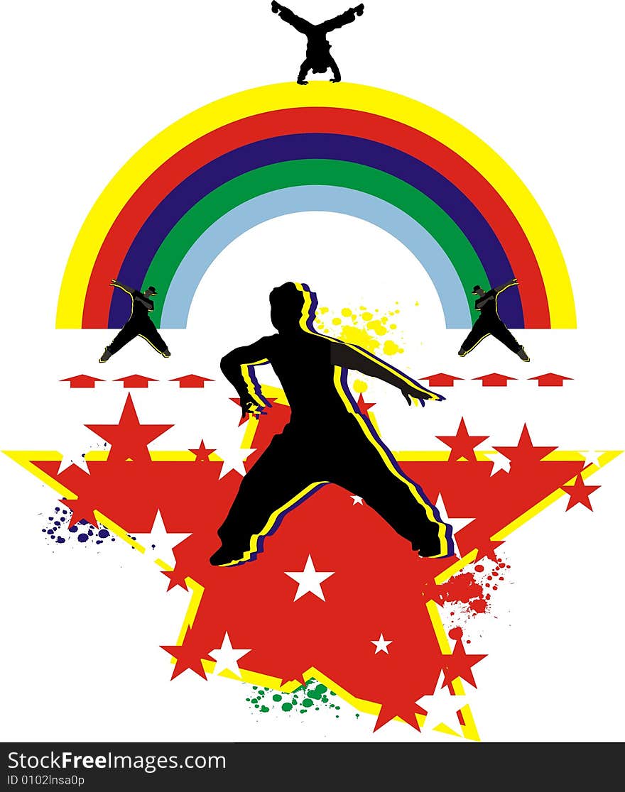 Dancing youth on background of the rainbow. Dancing youth on background of the rainbow