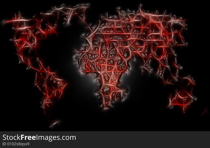 A map of the world with blood vessels as continents. A map of the world with blood vessels as continents