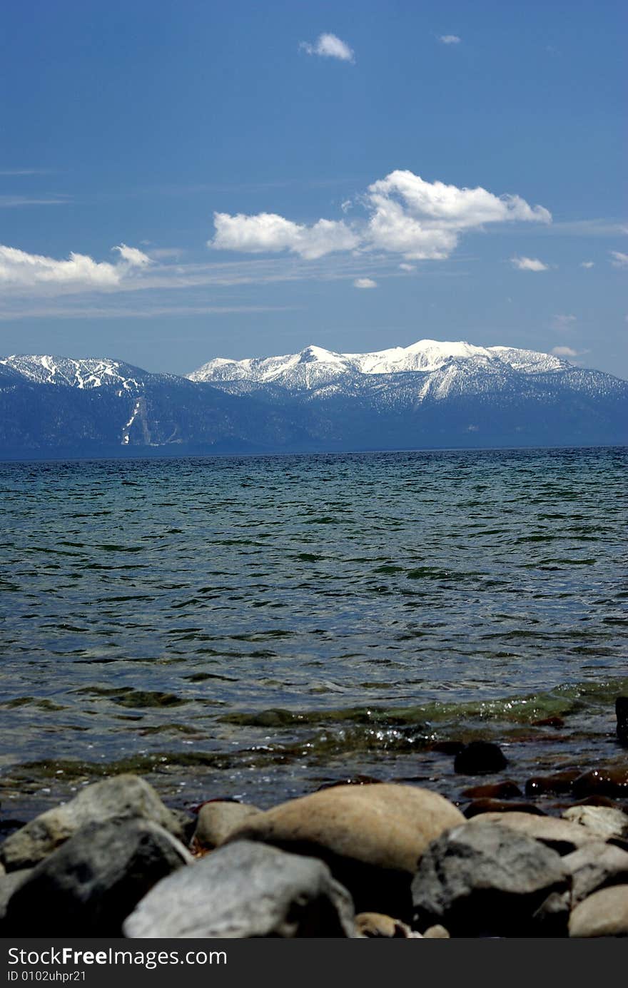 A view across Lake Tahoe looking East across towards Nevada. A view across Lake Tahoe looking East across towards Nevada