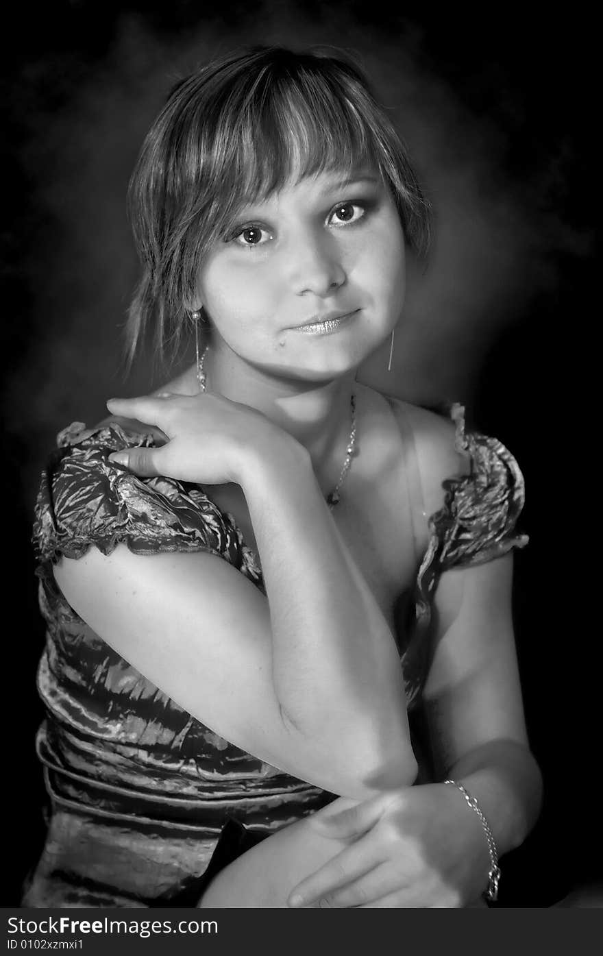 Young girl in cute shirt portrait black and white