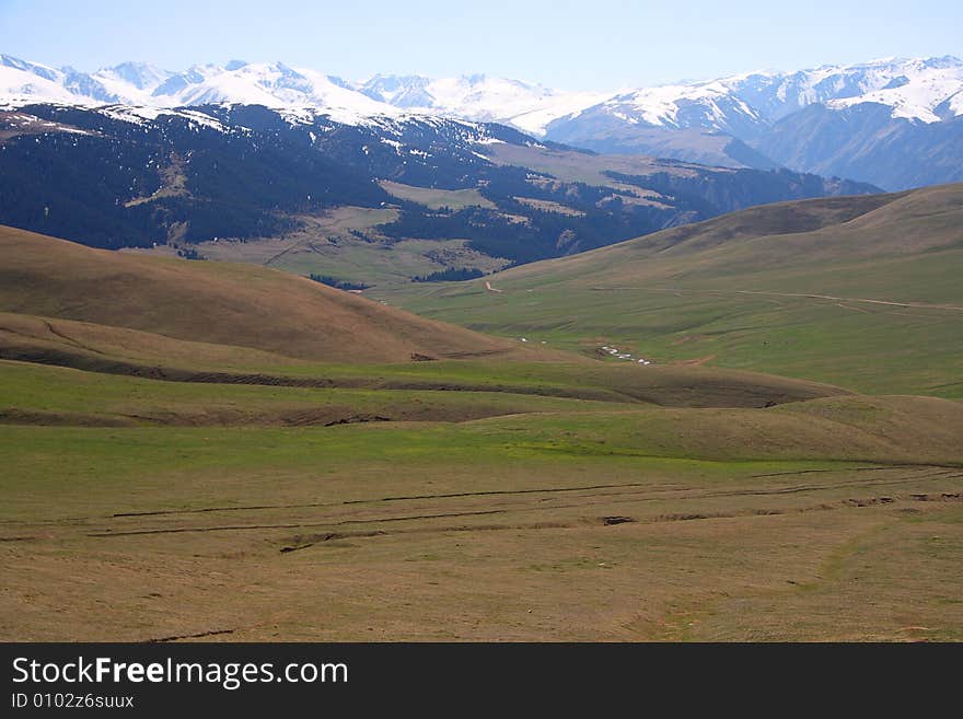 Mountain pastures in the spring. Mountain pastures in the spring