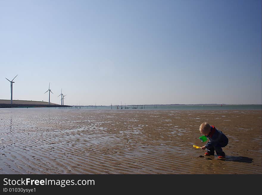 Little boy playing on the beach. Little boy playing on the beach