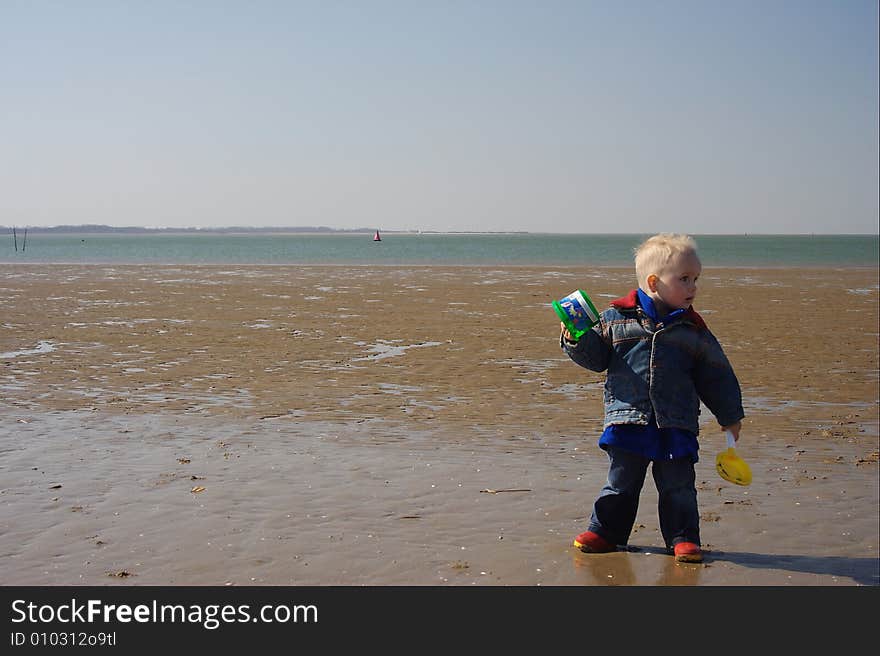 Little Child Playing The Beach