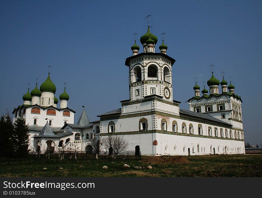Russia, beautiful green monastery near Velikiy Novgorod