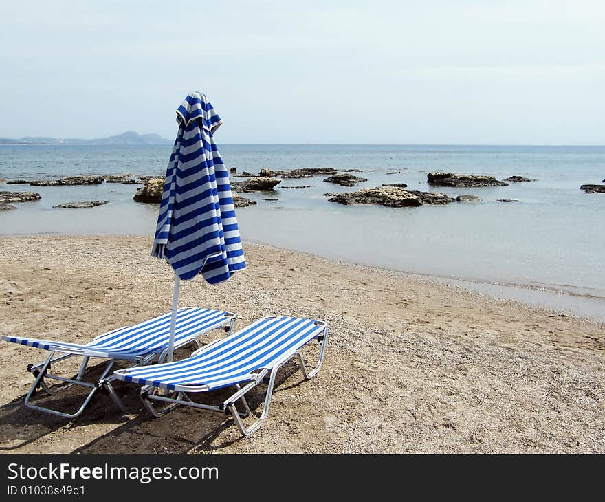 Sunny beach under a blue sky