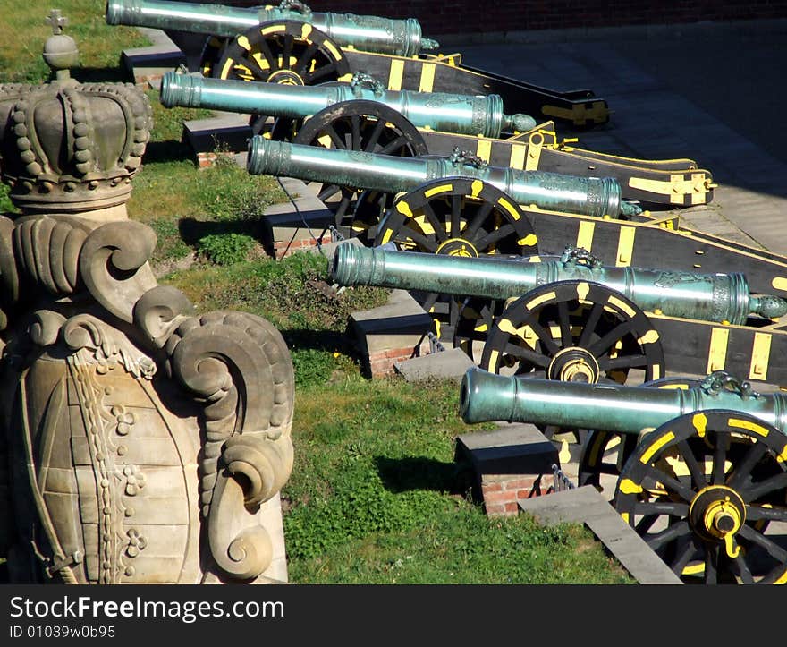 Historic canons on courtyard castle Konigstein