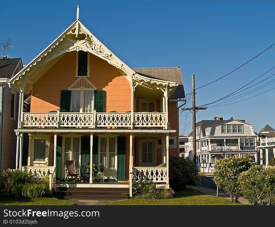 A colorful old Victorian home is typical of the many beautiful homes located in Ocean Grove NJ. A colorful old Victorian home is typical of the many beautiful homes located in Ocean Grove NJ.