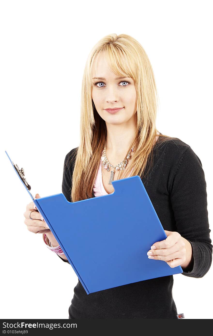 Beautiful Blonde Woman Holding Her Clipboard