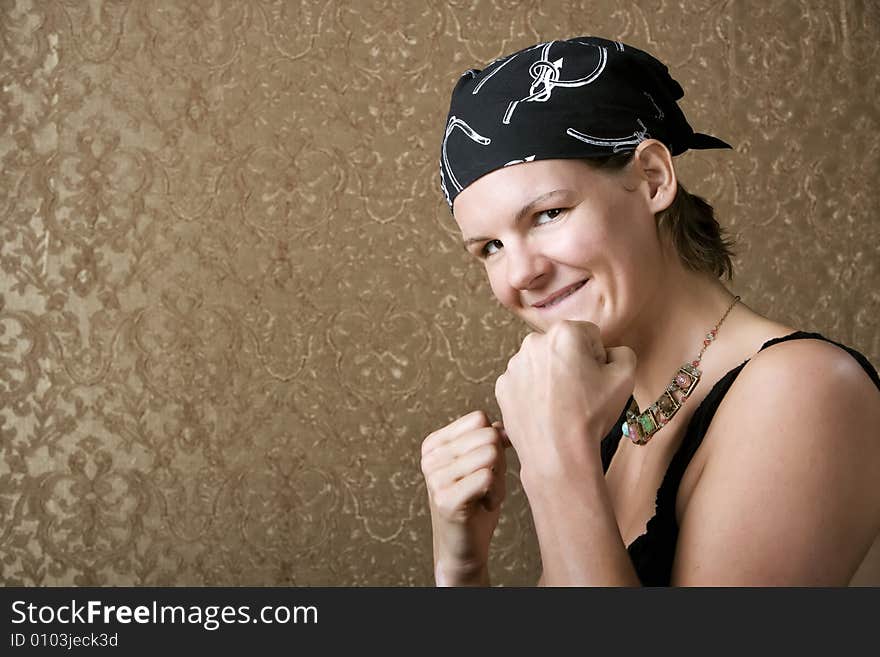 Pretty Boxing Woman Wearing a Bandana